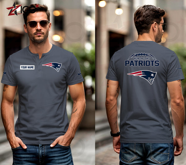 New England Patriots Henley Short Sleeve T-Shirt Trending C004