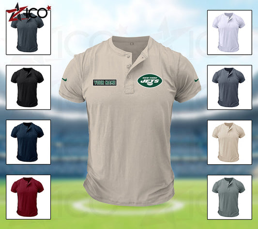 New York Jets Henley Short Sleeve T-Shirt Trending C004