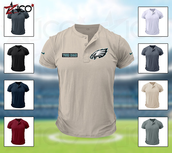 Philadelphia Eagles Henley Short Sleeve T-Shirt Trending C004