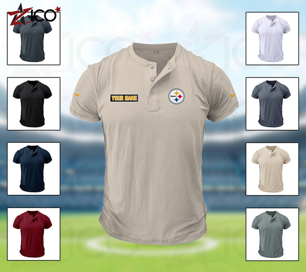 Pittsburgh Steelers Henley Short Sleeve T-Shirt Trending C004