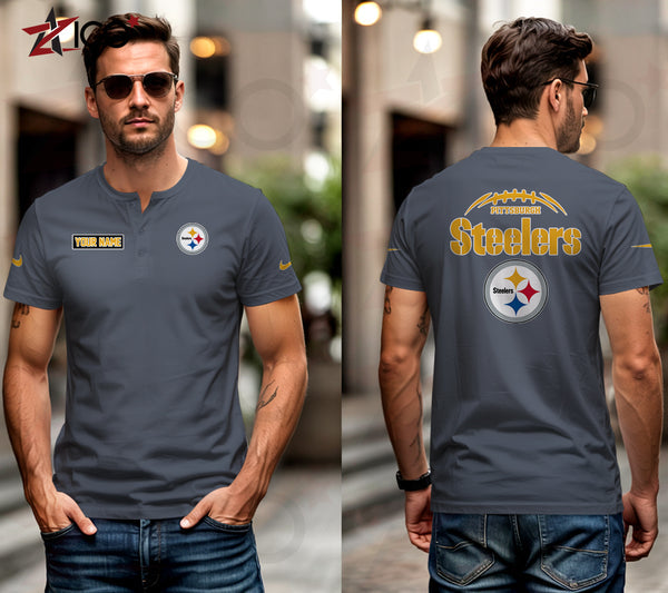 Pittsburgh Steelers Henley Short Sleeve T-Shirt Trending C004