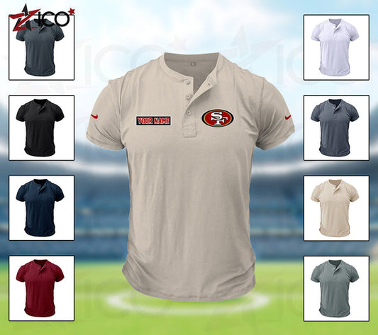 San Francisco 49ers Henley Short Sleeve T-Shirt Trending C004
