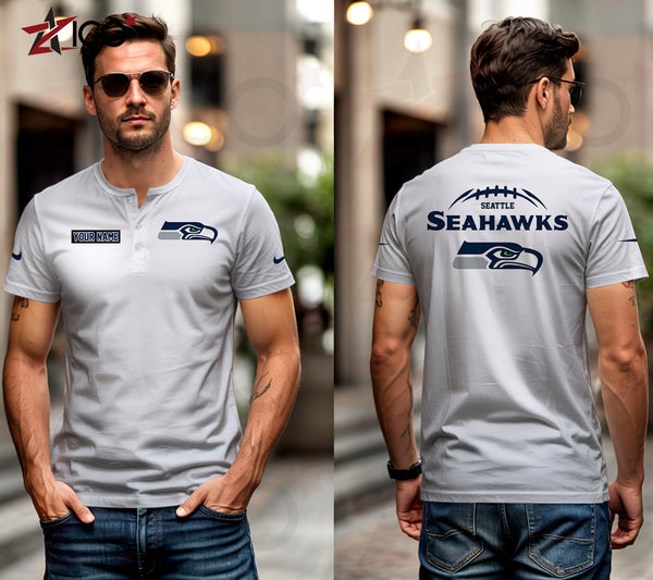 Seattle Seahawks Henley Short Sleeve T-Shirt Trending C004