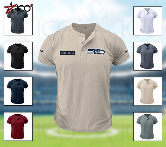 Seattle Seahawks Henley Short Sleeve T-Shirt Trending C004
