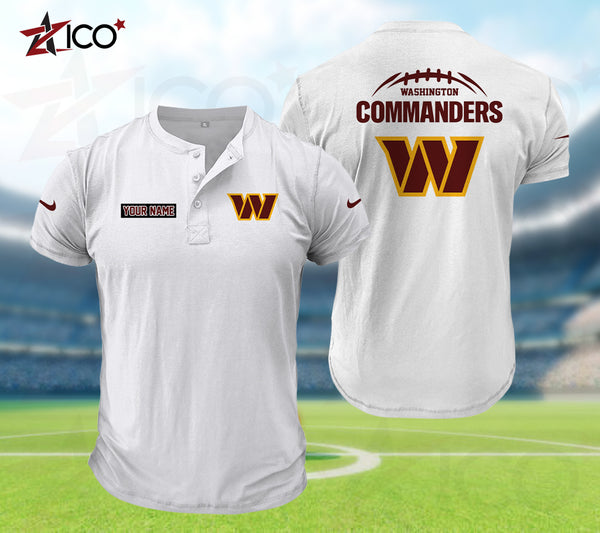 Washington Commanders Henley Short Sleeve T-Shirt Trending C004