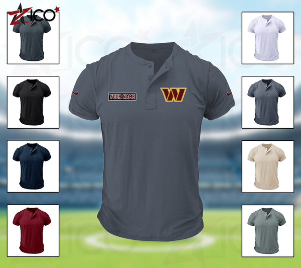 Washington Commanders Henley Short Sleeve T-Shirt Trending C004