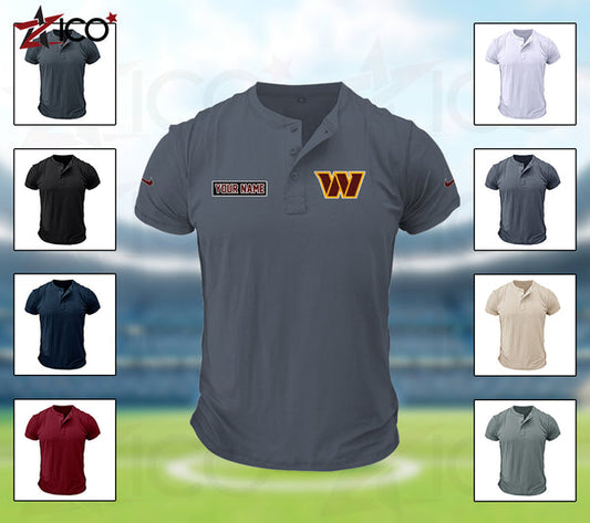 Washington Commanders Henley Short Sleeve T-Shirt Trending C004