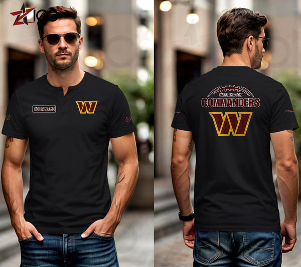 Washington Commanders Henley Short Sleeve T-Shirt Trending C004