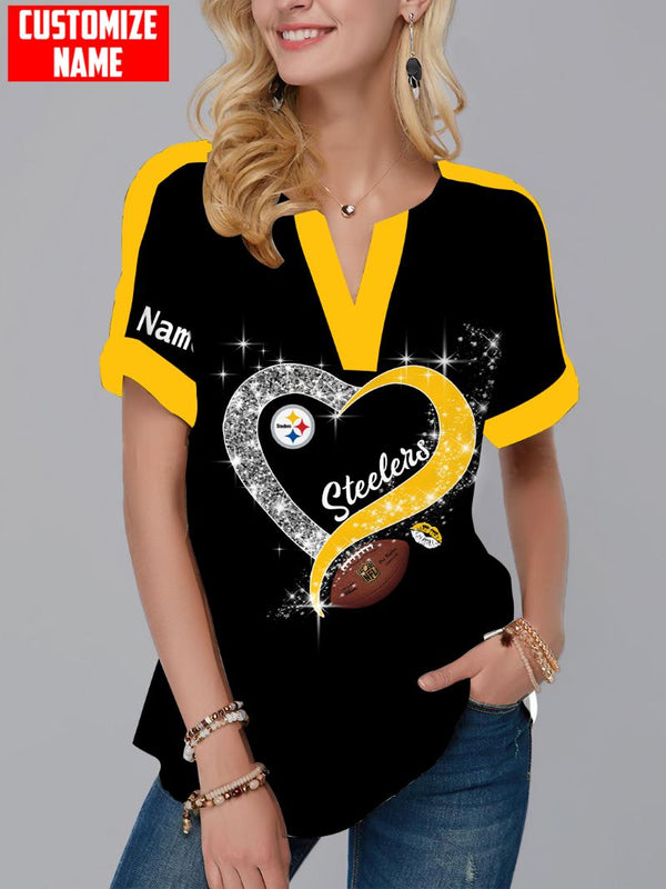 Pittsburgh Steelers Fashion Short Sleeve V-Neck Shirt 2