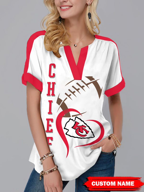 Kansas City Chiefs Fashion Short Sleeve V-Neck Shirt 2
