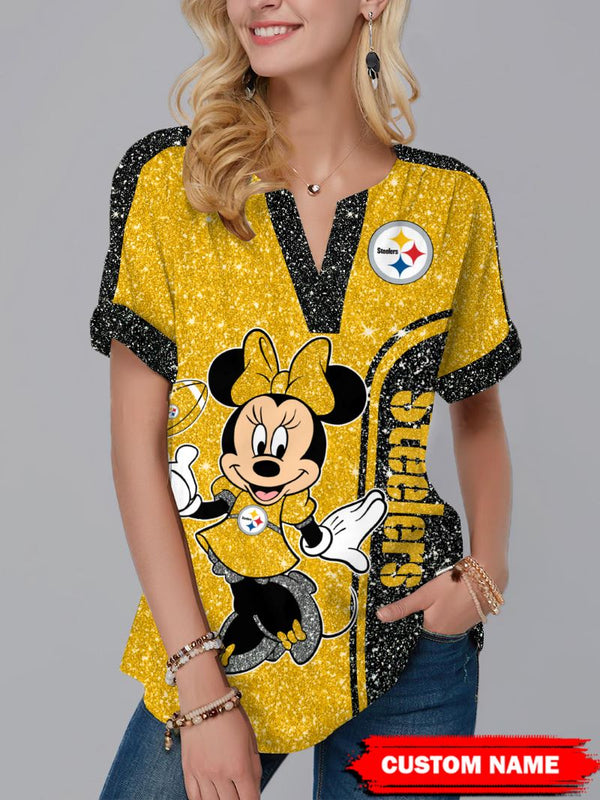 Pittsburgh Steelers Fashion Short Sleeve V-Neck Shirt 4