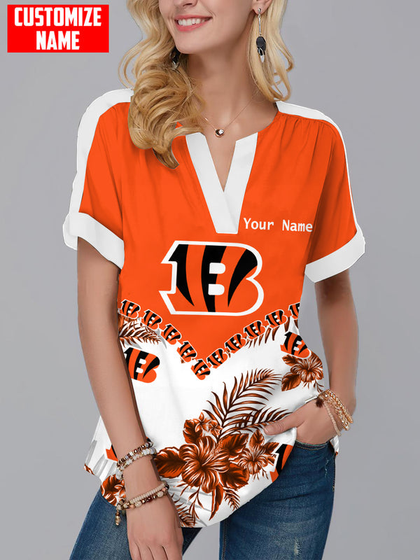 Cincinnati Bengals  Fashion Short Sleeve V-Neck Shirt 1