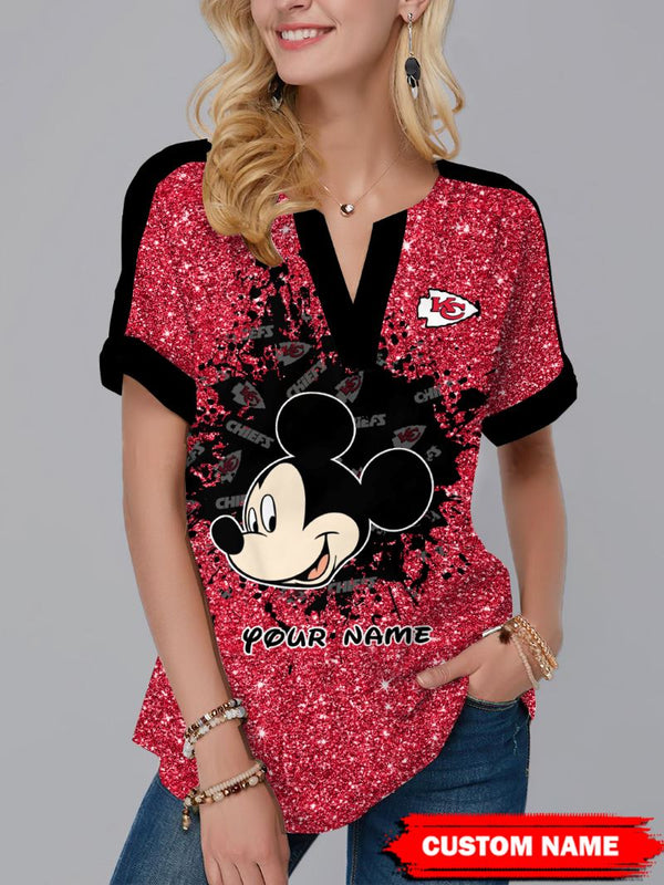 Kansas City Chiefs Fashion Short Sleeve V-Neck Shirt 4