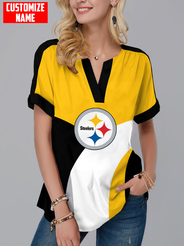 Pittsburgh Steelers Fashion Short Sleeve V-Neck Shirt 7