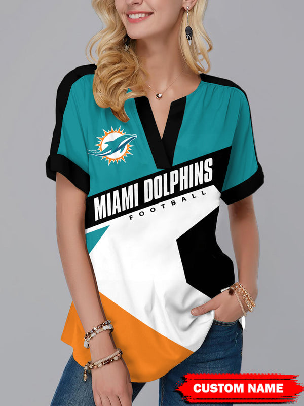 Miami Dolphins Fashion Short Sleeve V-Neck Shirt 6