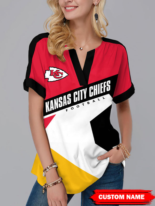 Kansas City Chiefs Fashion Short Sleeve V-Neck Shirt 7
