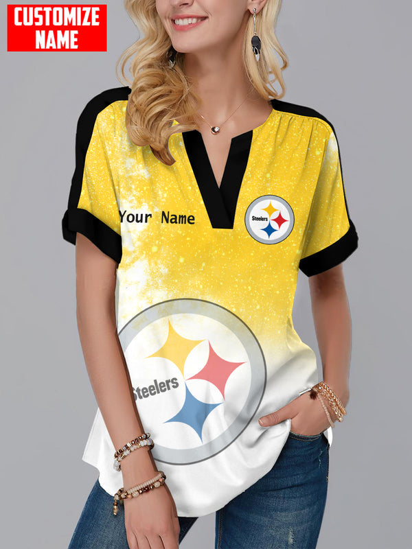 Pittsburgh Steelers Fashion Short Sleeve V-Neck Shirt 6