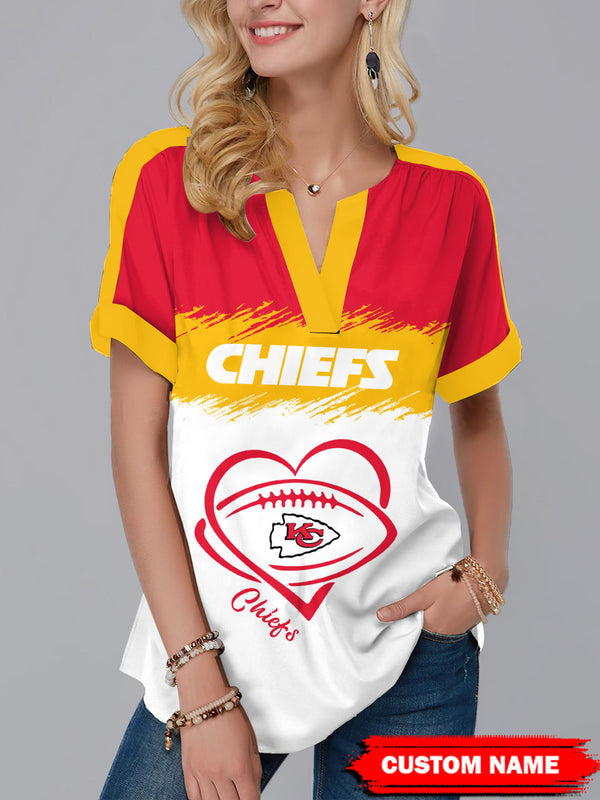 Kansas City Chiefs Fashion Short Sleeve V-Neck Shirt 3