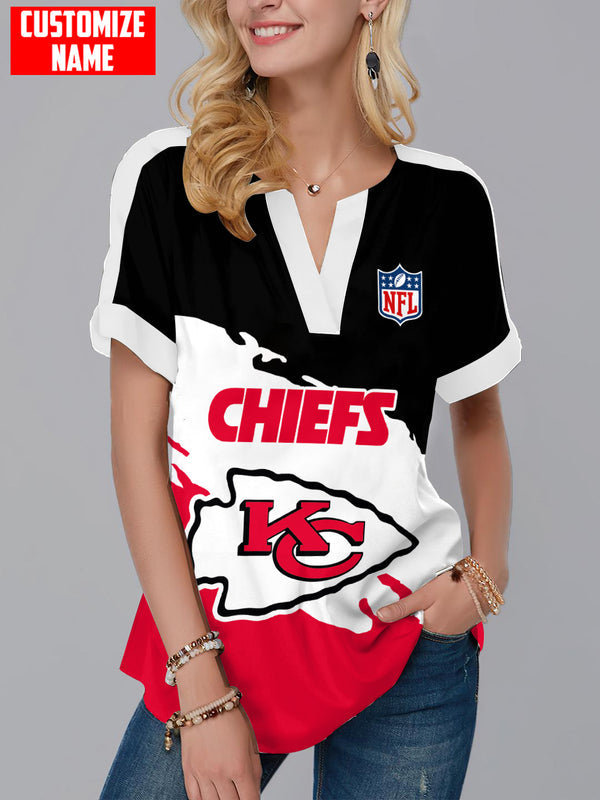 Kansas City Chiefs Fashion Short Sleeve V-Neck Shirt 8