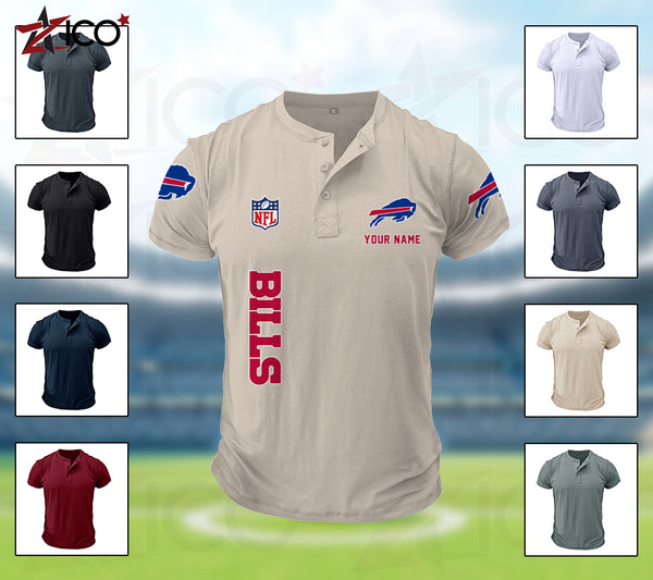 Buffalo Bills Henley Short Sleeve T-Shirt Trending C003