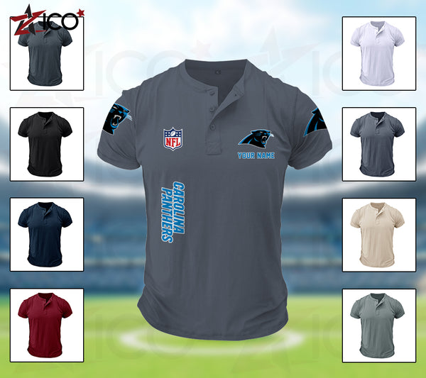 Carolina Panthers Henley Short Sleeve T-Shirt Trending C003