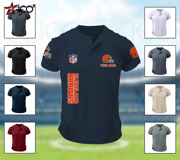 Cleveland Browns Henley Short Sleeve T-Shirt Trending C003