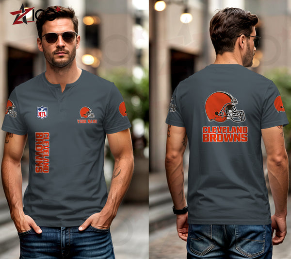 Cleveland Browns Henley Short Sleeve T-Shirt Trending C003