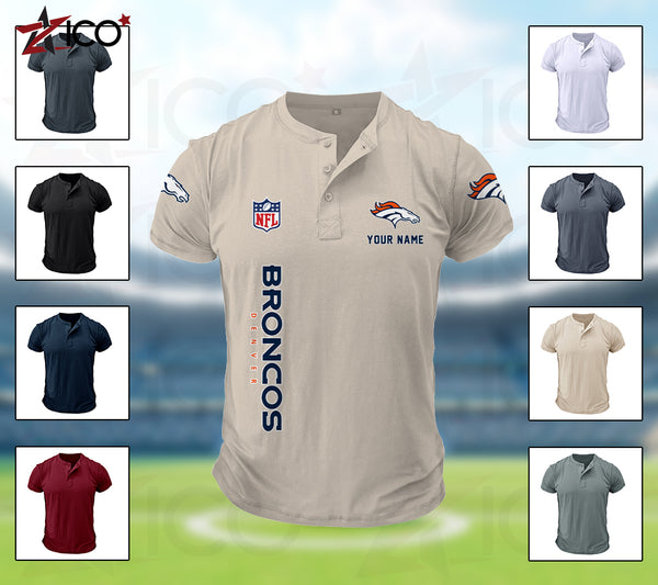 Denver Broncos Henley Short Sleeve T-Shirt Trending C003