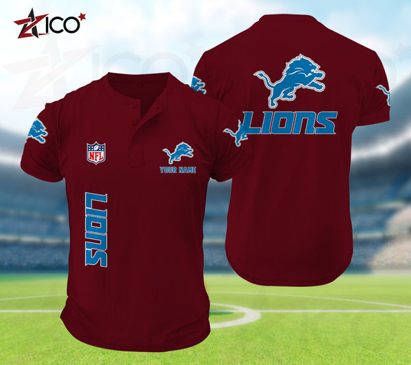 Detroit Lions Henley Short Sleeve T-Shirt Trending C003