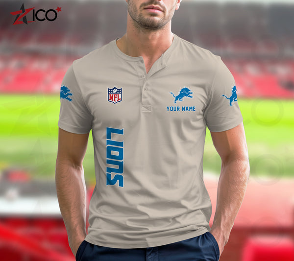 Detroit Lions Henley Short Sleeve T-Shirt Trending C003