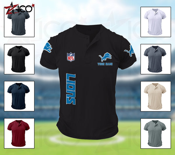 Detroit Lions Henley Short Sleeve T-Shirt Trending C003