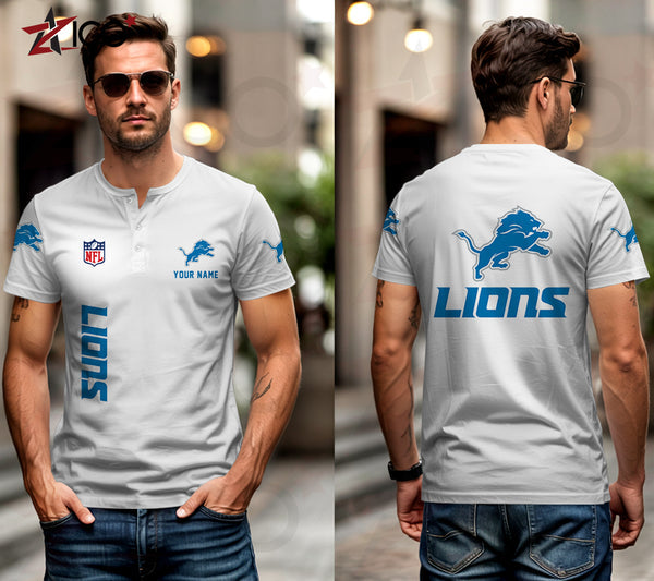Detroit Lions Henley Short Sleeve T-Shirt Trending C003