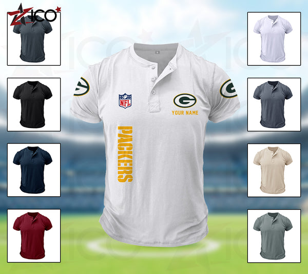 Green Bay Packers Henley Short Sleeve T-Shirt Trending C003