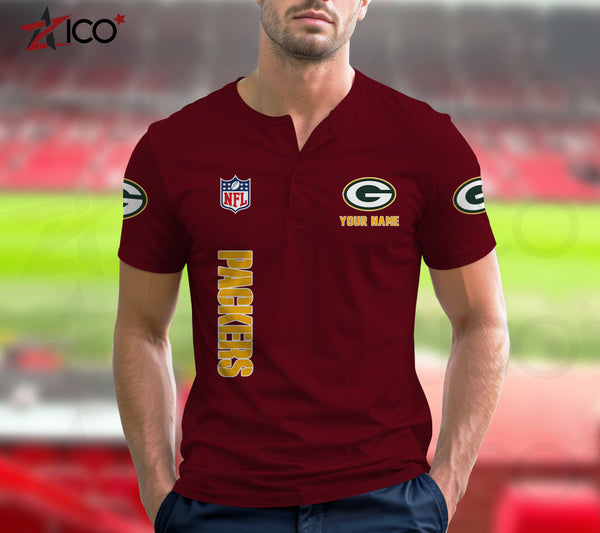 Green Bay Packers Henley Short Sleeve T-Shirt Trending C003