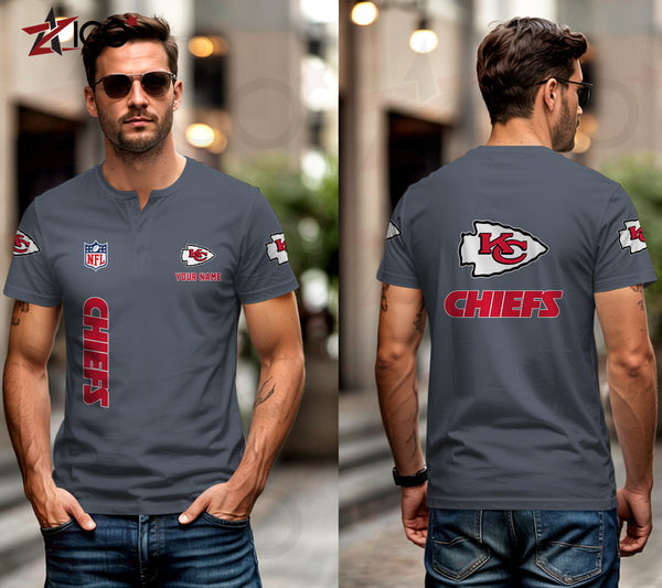 Kansas City Chiefs Henley Short Sleeve T-Shirt Trending C003