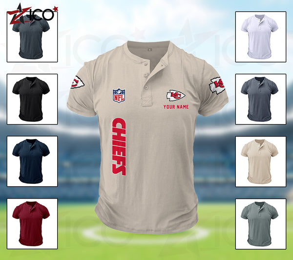 Kansas City Chiefs Henley Short Sleeve T-Shirt Trending C003