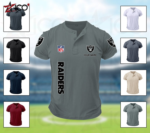 Las Vegas Raiders Henley Short Sleeve T-Shirt Trending C003