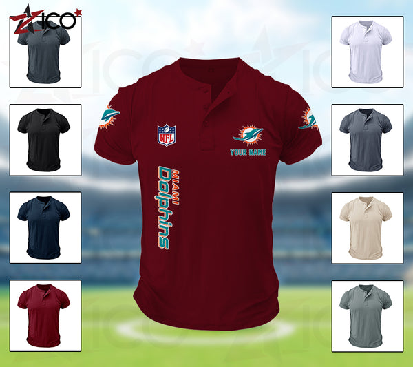 Miami Dolphins Henley Short Sleeve T-Shirt Trending C003