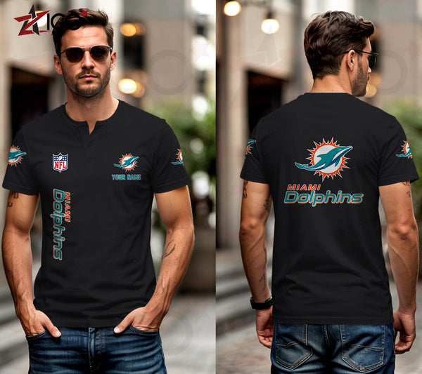 Miami Dolphins Henley Short Sleeve T-Shirt Trending C003