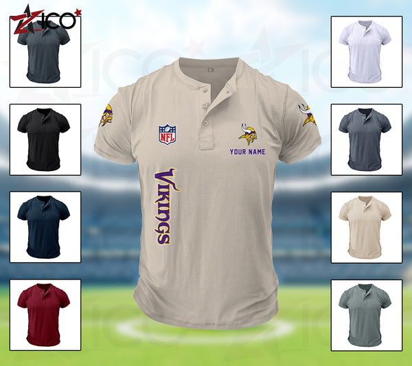 Minnesota Vikings Henley Short Sleeve T-Shirt Trending C003