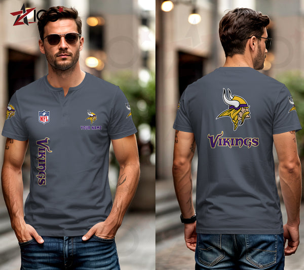 Minnesota Vikings Henley Short Sleeve T-Shirt Trending C003