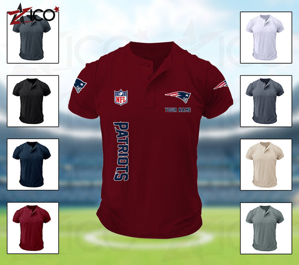 New England Patriots Henley Short Sleeve T-Shirt Trending C003