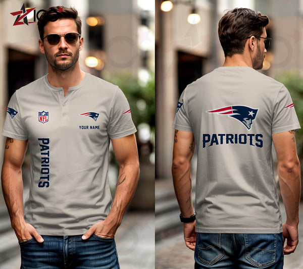 New England Patriots Henley Short Sleeve T-Shirt Trending C003