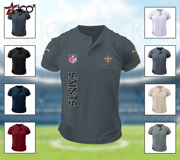 New Orleans Saints Henley Short Sleeve T-Shirt Trending C003