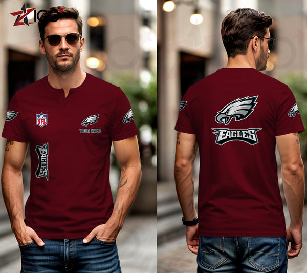 Philadelphia Eagles Henley Short Sleeve T-Shirt Trending C003