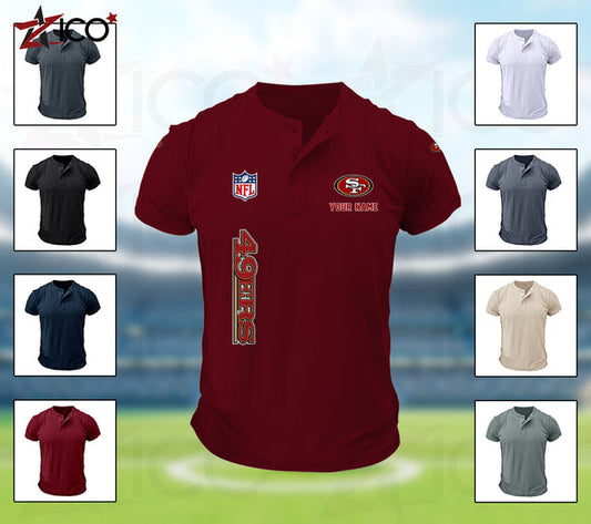 San Francisco 49ers Henley Short Sleeve T-Shirt Trending C003