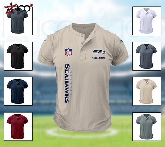 Seattle Seahawks Henley Short Sleeve T-Shirt Trending C003