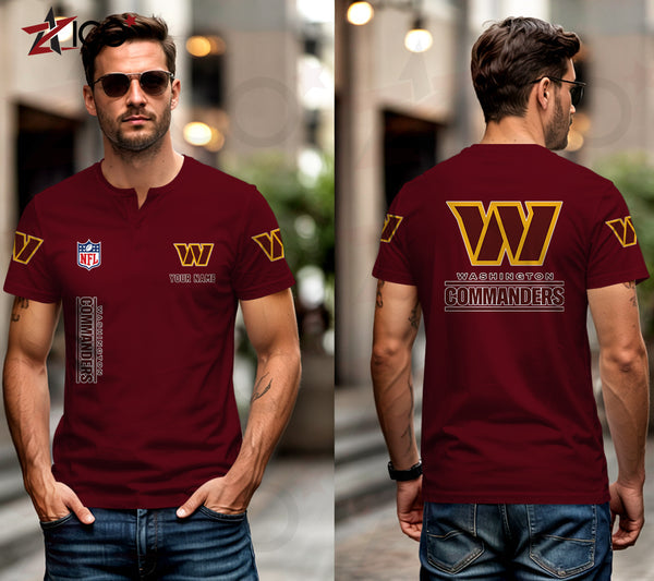 Washington Commanders Henley Short Sleeve T-Shirt Trending C003