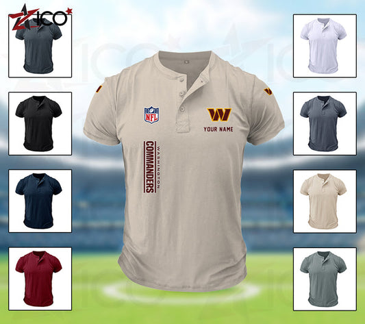 Washington Commanders Henley Short Sleeve T-Shirt Trending C003