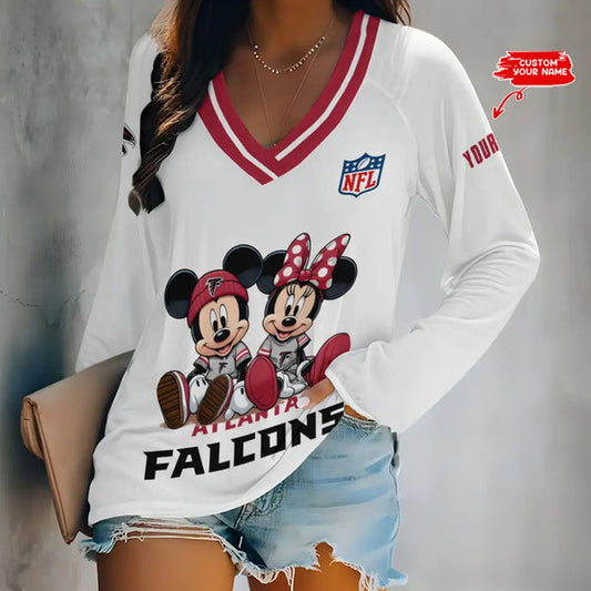 Atlanta Falcons 1 (39) Personalized V-neck Women long sleeves T-shirt